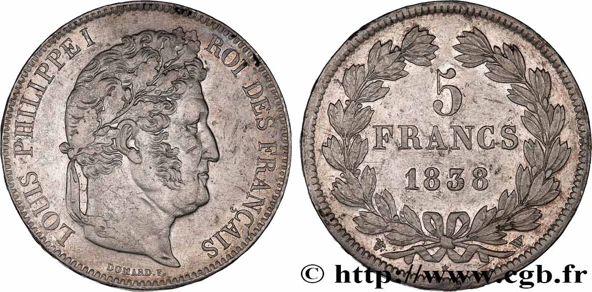 5 francs IIe type Domard 1838 Lille F.324/74 TTB 