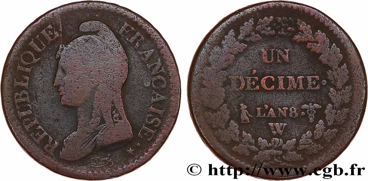 Un décime Dupré, grand module 1800 Lille F.129/74 B+ 