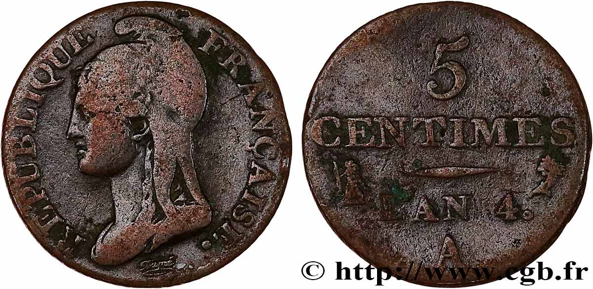 5 centimes Dupré, petit module 1796 Paris F.113/1 BC 
