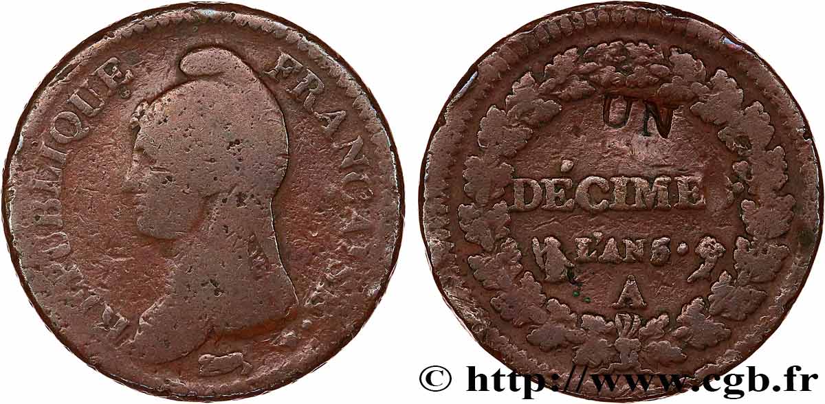 Un décime Dupré, modification du 2 décimes 1797 Paris F.127/5 fS 