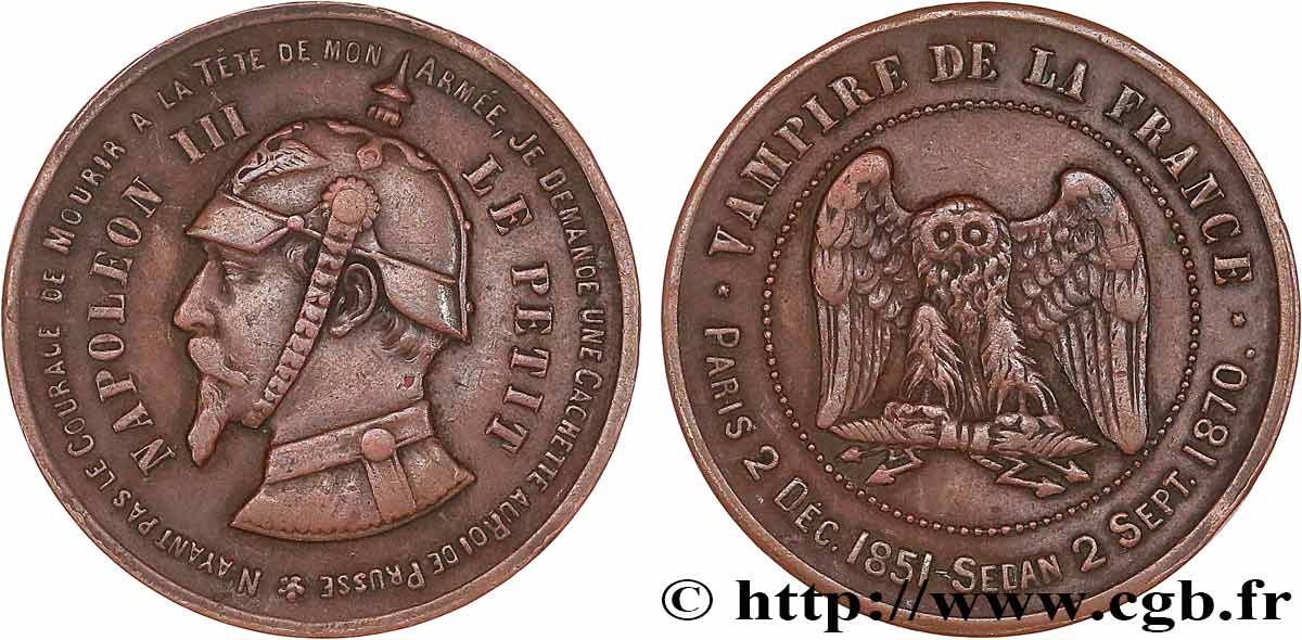 Médaille satirique Cu 32, type C “Chouette monétaire” 1870 s.l. Schw.C2b  TB+ 