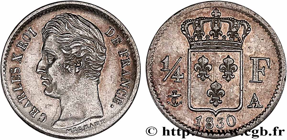 1/4 franc Charles X 1830 Paris F.164/39 AU 