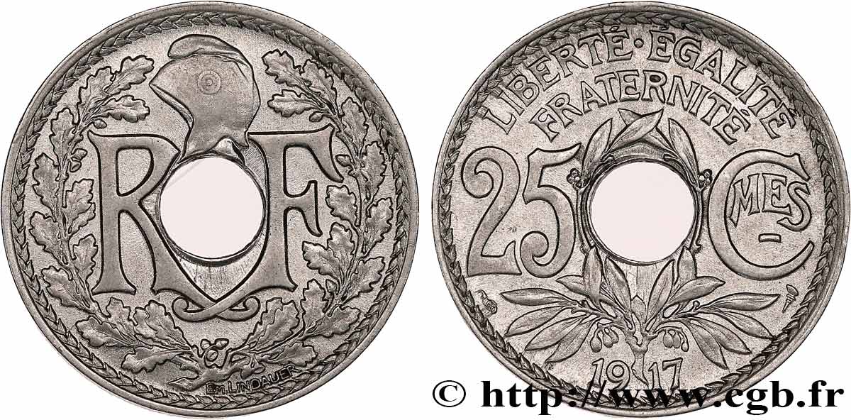 25 centimes Lindauer, Cmes souligné 1917  F.170/5 SUP60 
