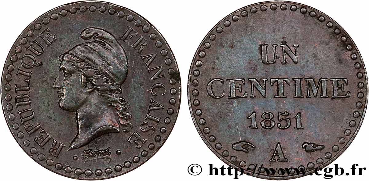 Un centime Dupré, IIe République 1851 Paris F.101/8 TTB+ 