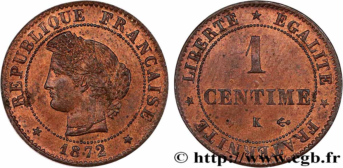 1 centime Cérès 1872 Bordeaux F.104/2 MS60 