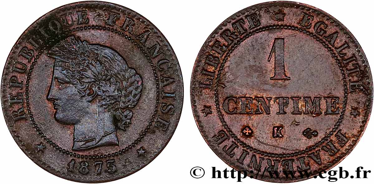 1 centime Cérès 1875 Bordeaux F.104/5 TTB 