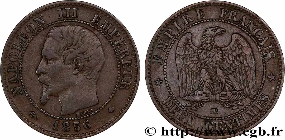 Deux centimes Napoléon III, tête nue 1856 Strasbourg F.107/40 BC35 