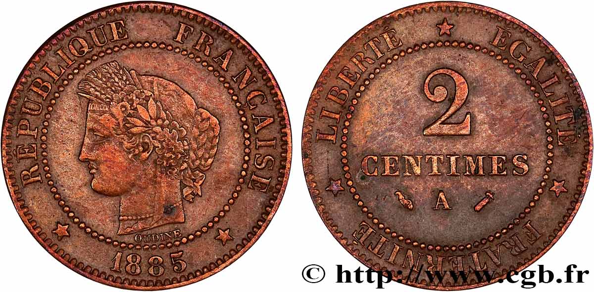 2 centimes Cérès, grand A 1885 Paris F.109/11 TB 