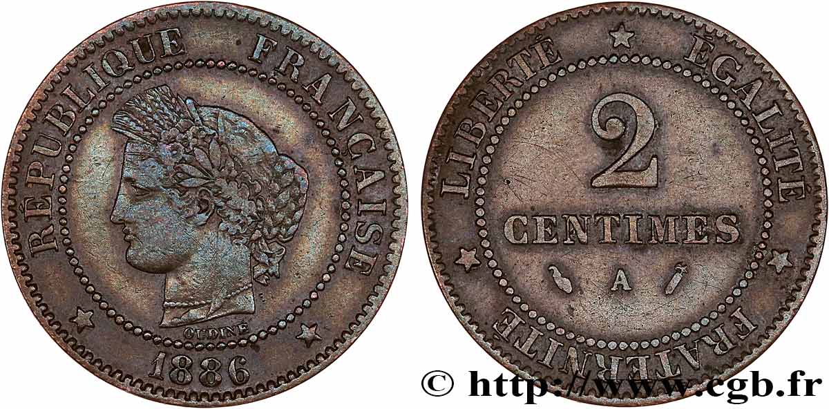 2 centimes Cérès 1886 Paris F.109/12 BC 