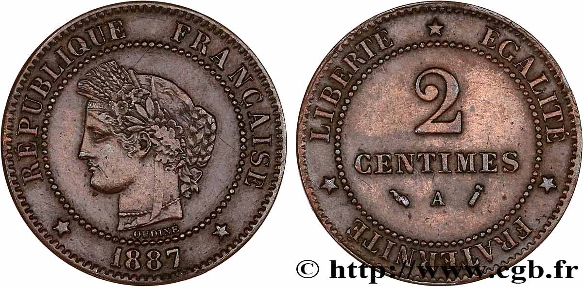 2 centimes Cérès 1887 Paris F.109/13 MBC 