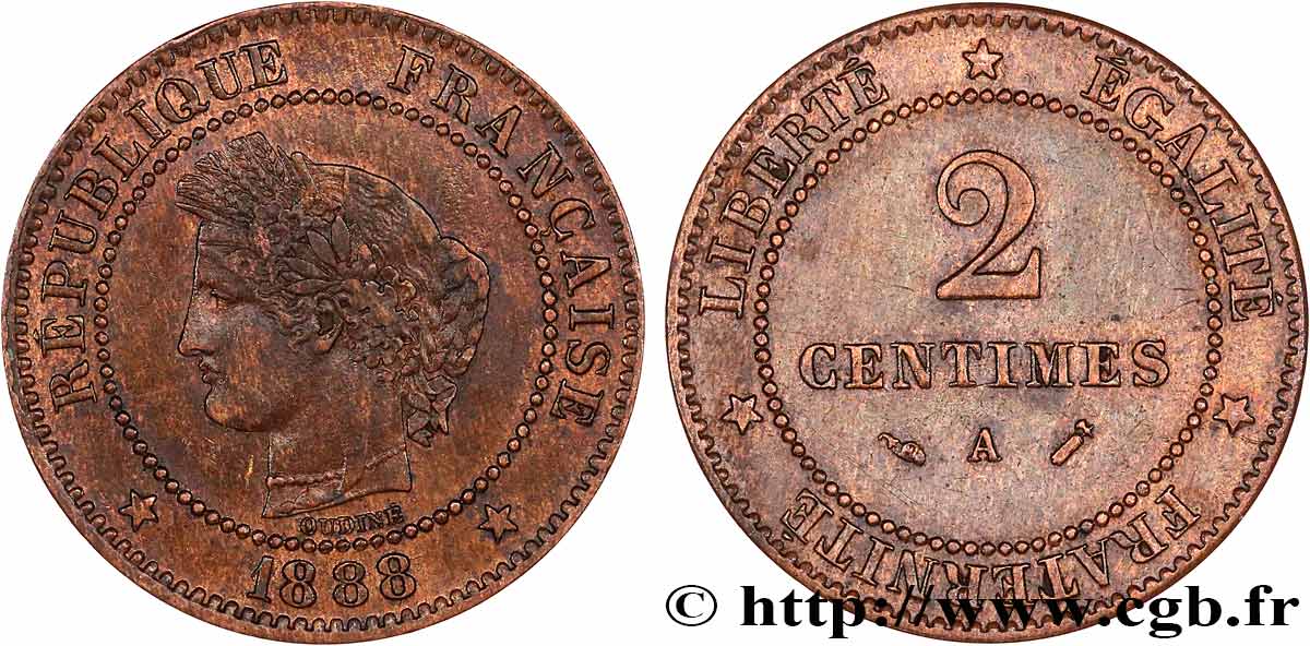 2 centimes Cérès 1888 Paris F.109/14 XF 