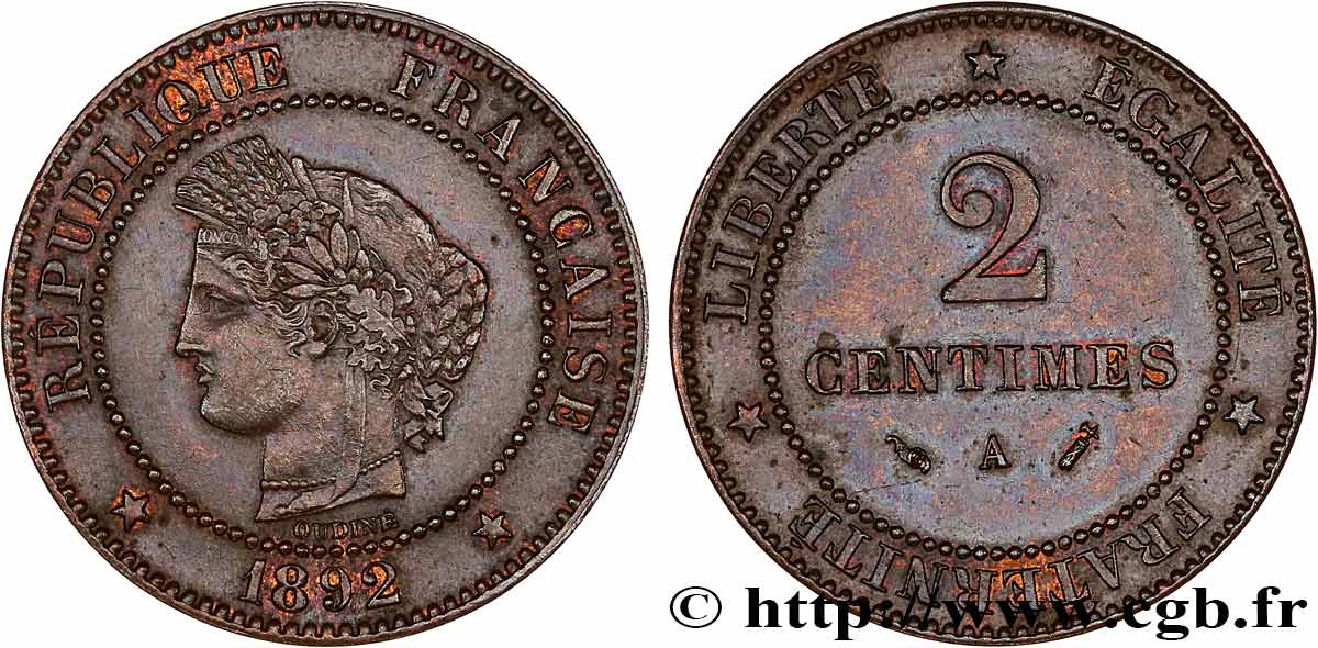 2 centimes Cérès 1892 Paris F.109/18 TTB45 