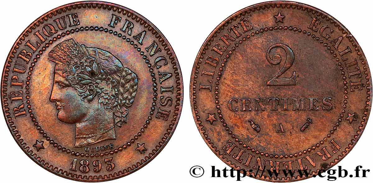 2 centimes Cérès 1893 Paris F.109/19 XF 