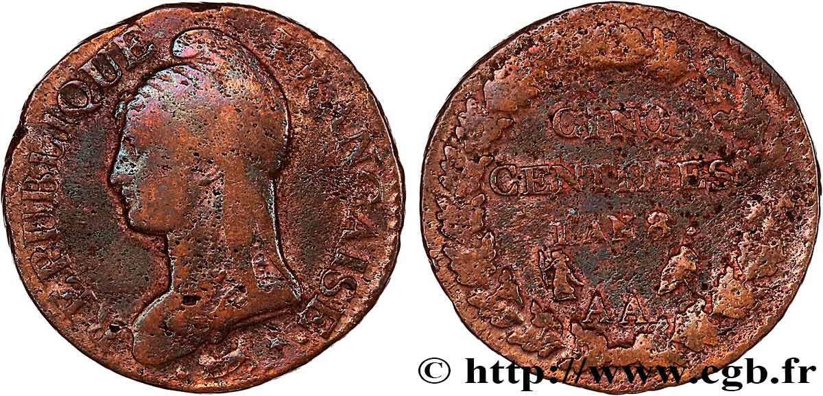Cinq centimes Dupré, grand module 1800 Metz F.115/102 B+ 