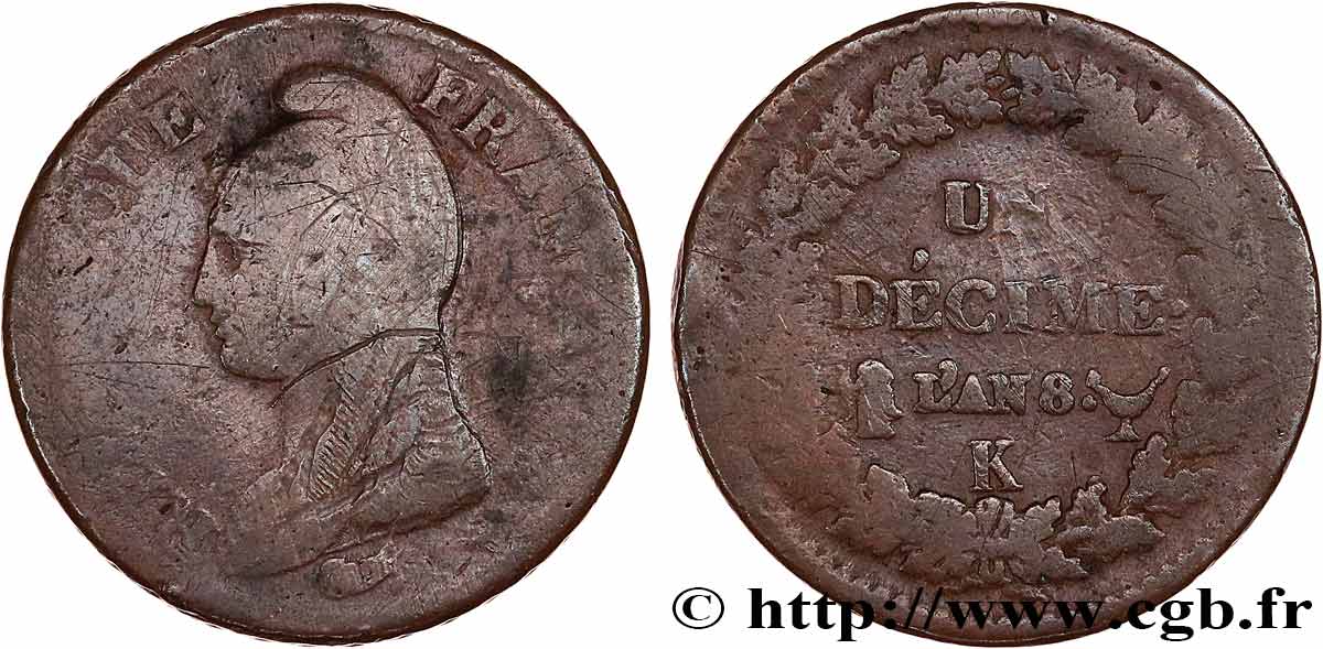 Un décime Dupré, grand module 1800 Bordeaux F.129/70 RC 