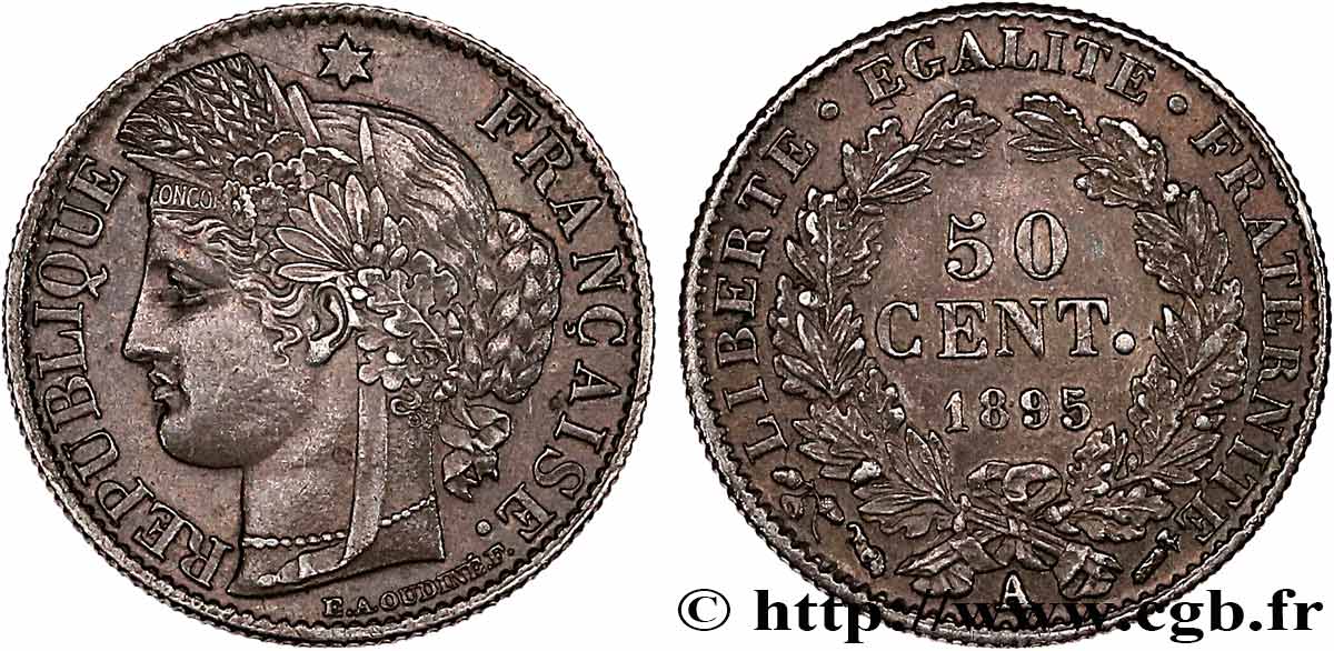 50 centimes Cérès, IIIe République 1895 Paris F.189/16 SUP55 