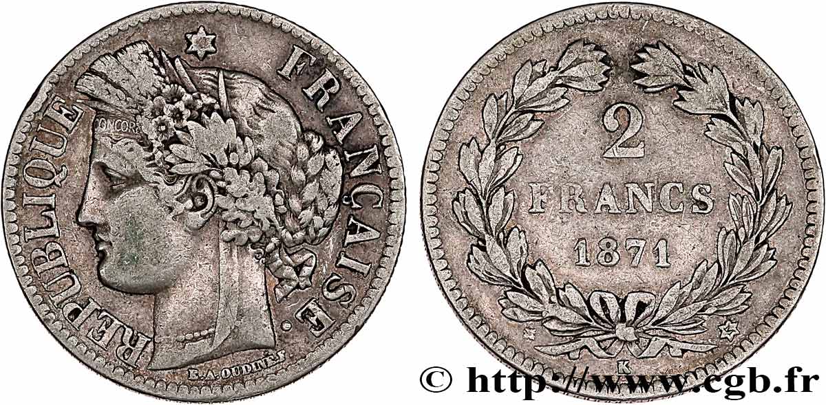 2 francs Cérès, sans légende 1871 Bordeaux F.264/4 TB35 