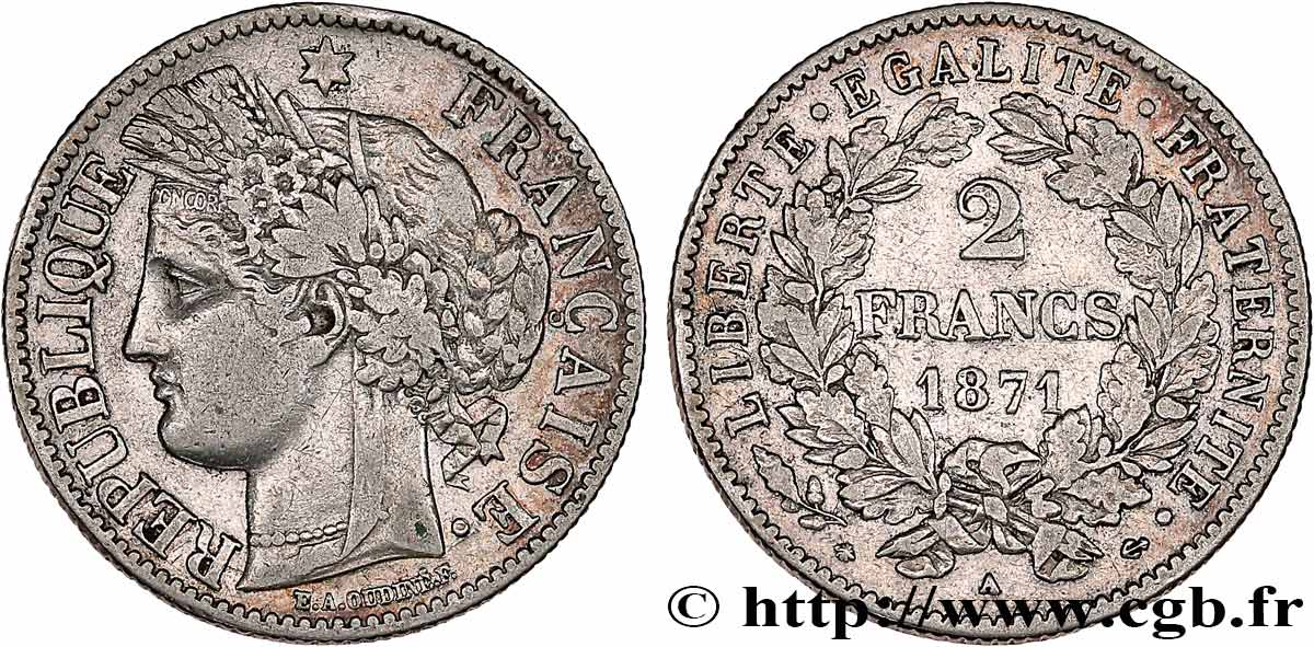 2 francs Cérès, avec légende 1871 Paris F.265/5 TB+ 