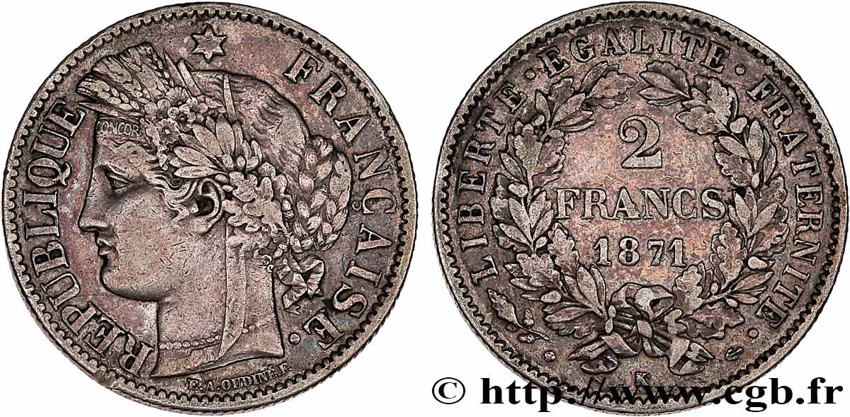2 francs Cérès, avec légende 1871 Bordeaux F.265/7 TTB40 