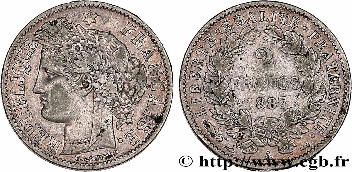 2 francs Cérès, avec légende 1887 Paris F.265/13 TB+ 