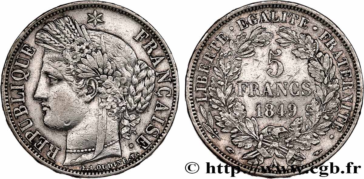 5 francs Cérès, IIe République 1849 Paris F.327/1 BB 