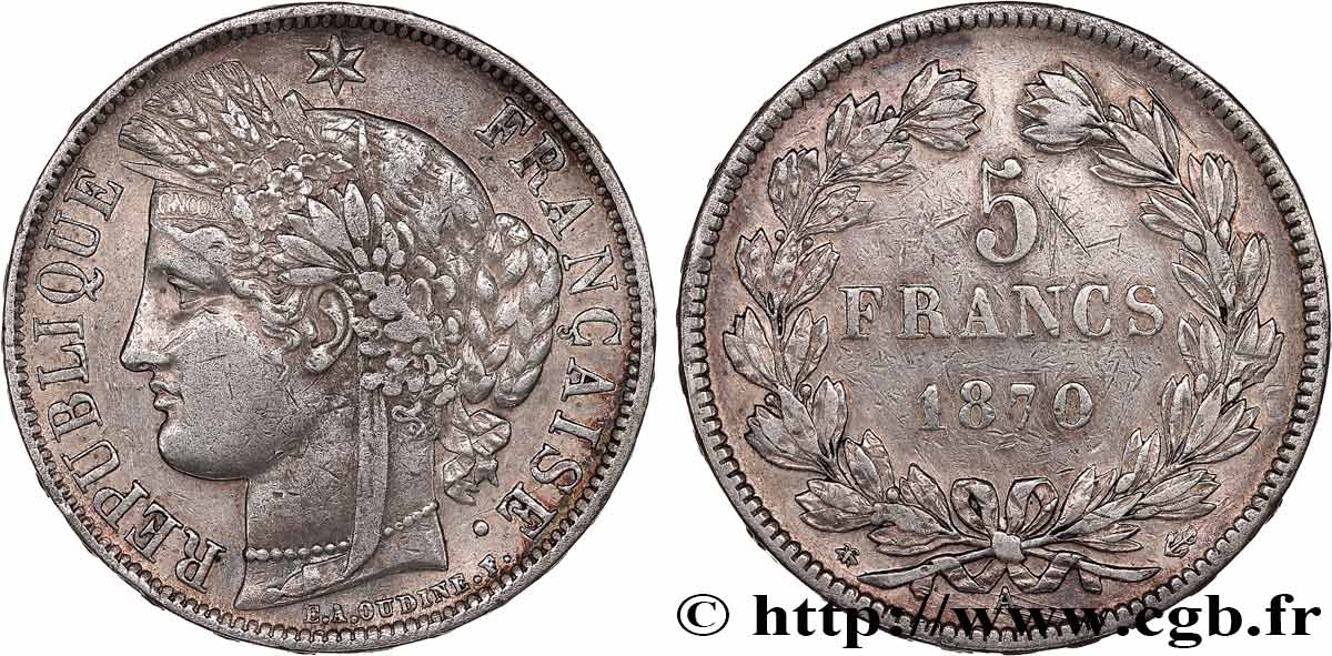 5 francs Cérès, sans légende 1870 Paris F.332/1 q.BB 
