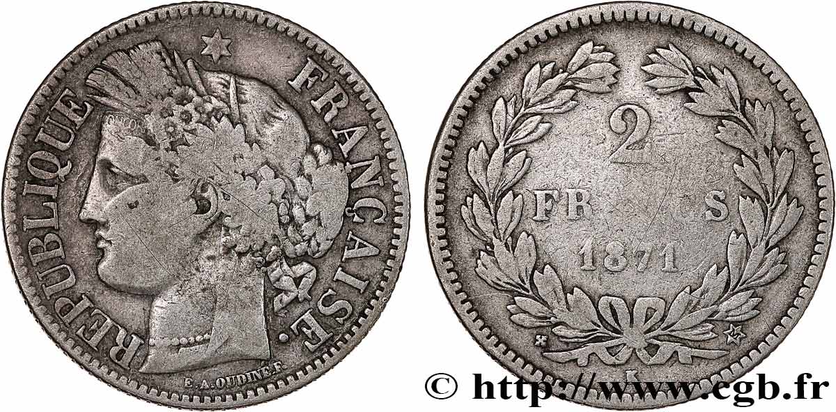 2 francs Cérès, sans légende 1871 Bordeaux F.264/4 TB20 