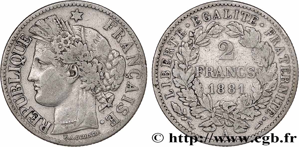 2 francs Cérès, avec légende 1881 Paris F.265/12 TB 