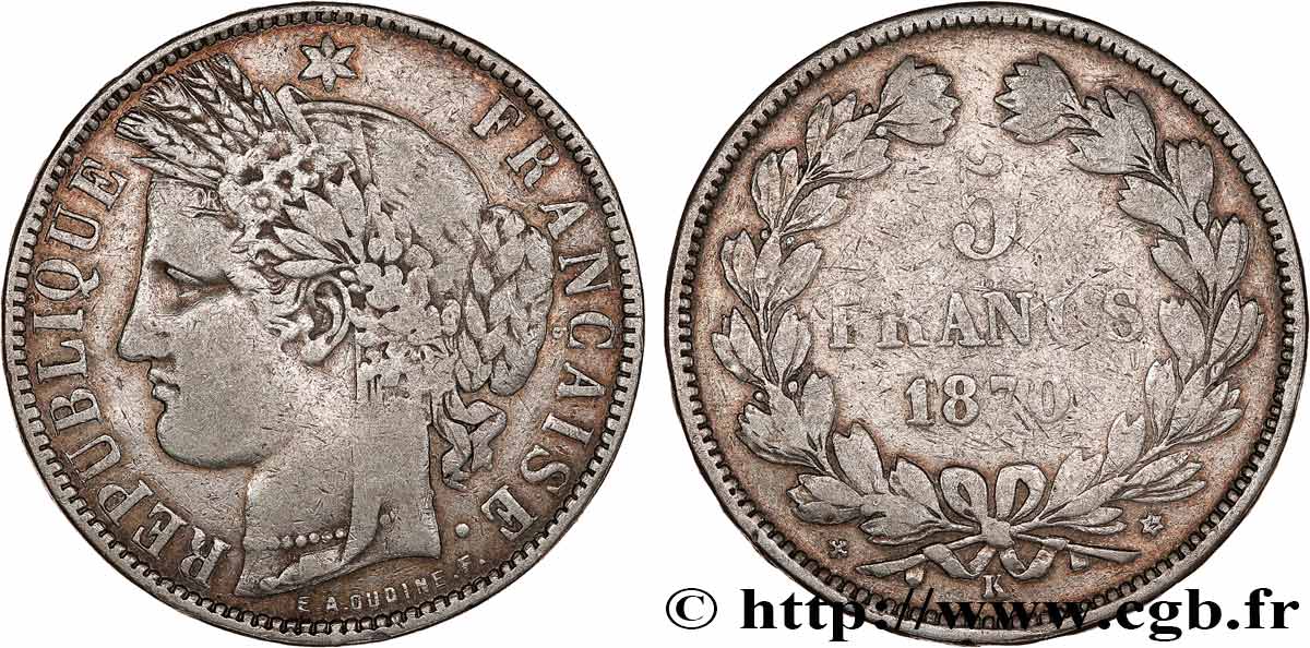 5 francs Cérès sans légende 1870  Bordeaux F.332/5 TB15 