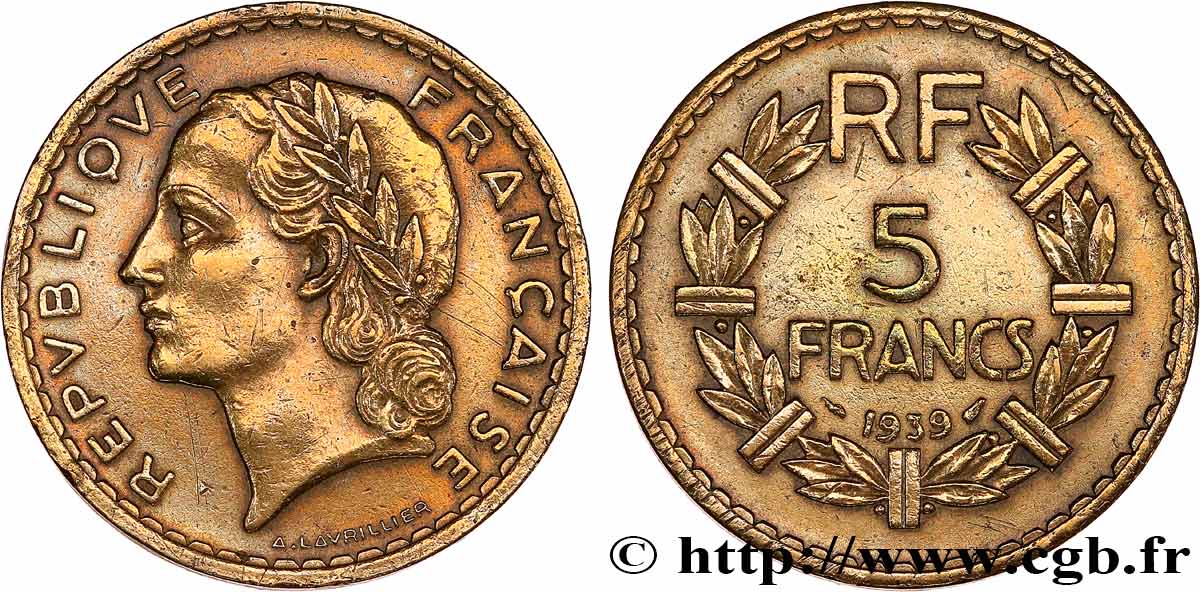 5 francs Lavrillier, bronze-aluminium 1939  F.337/3 TB+ 