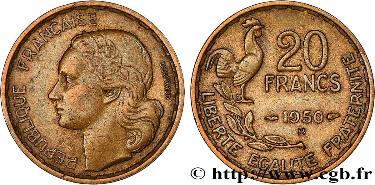 20 francs G. Guiraud, 3 faucilles 1950 Beaumont-Le-Roger F.402/5 TB35 