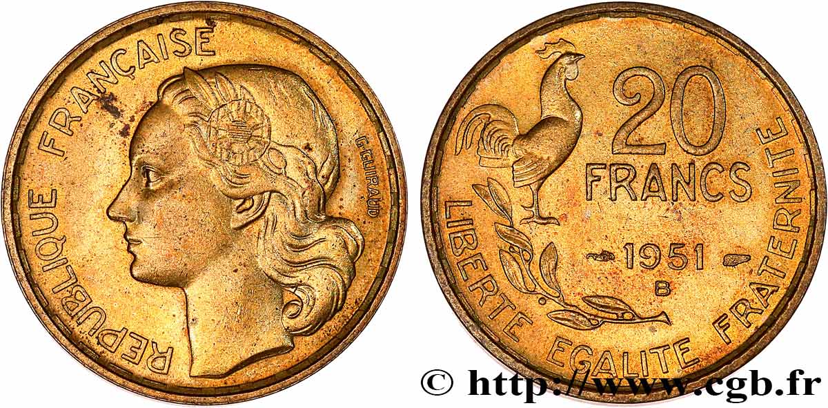 20 francs G. Guiraud 1951 Beaumont-Le-Roger F.402/8 SUP55 