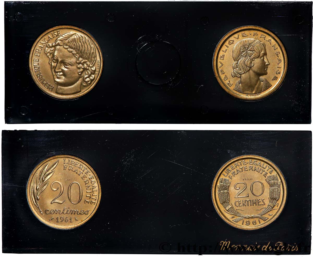 Boîte de deux essais du concours de 20 centimes, Cochet et Baron 1961 Paris GEM.55 4 MS 