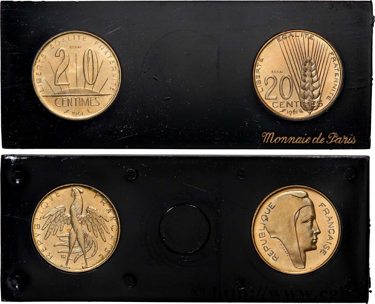 Boîte de deux essais de 20 centimes, Coeffin et Rousseau 1961 Paris GEM.55 6 EBC+ 