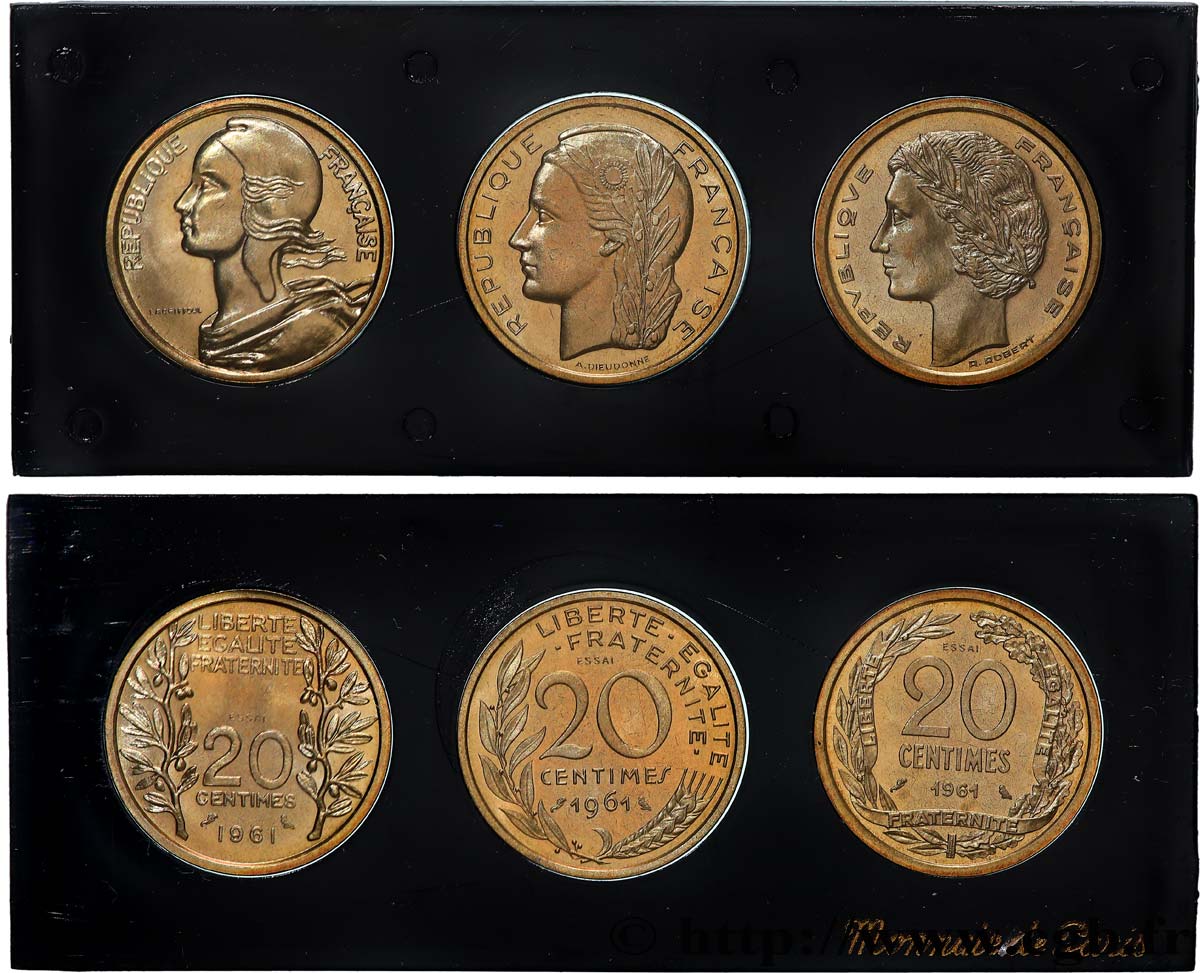 Boîte de trois essais de 20 centimes, Dieudonné, Lagriffoul et Robert 1961 Paris G.328  EBC+ 