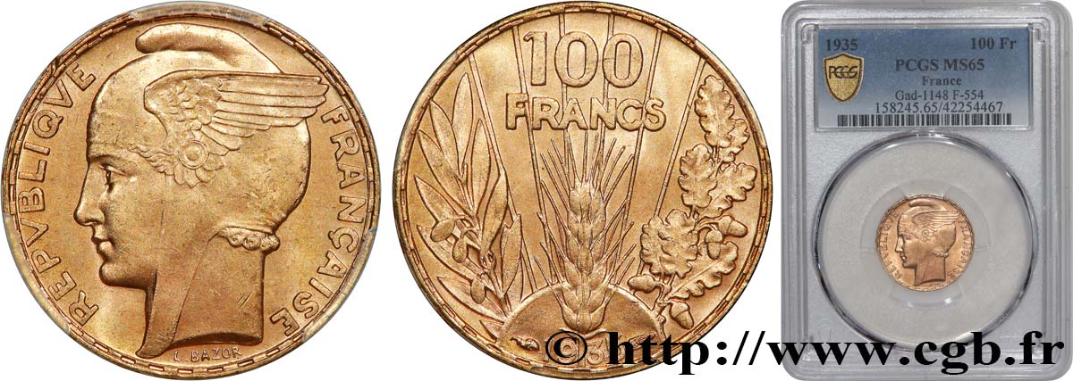 100 francs or, Bazor 1935 Paris F.554/6 FDC65 PCGS