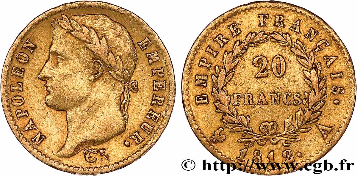 20 francs or Napoléon tête laurée, Empire français 1812 Paris F.516/22 TTB 