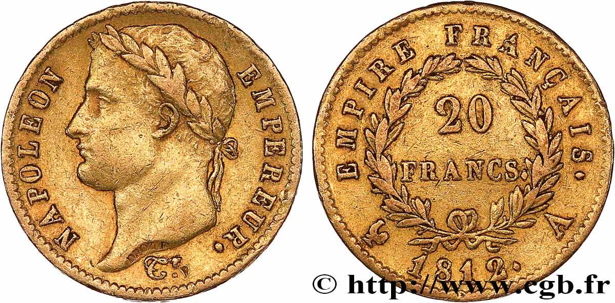 20 francs or Napoléon tête laurée, Empire français 1812 Paris F.516/22 XF 