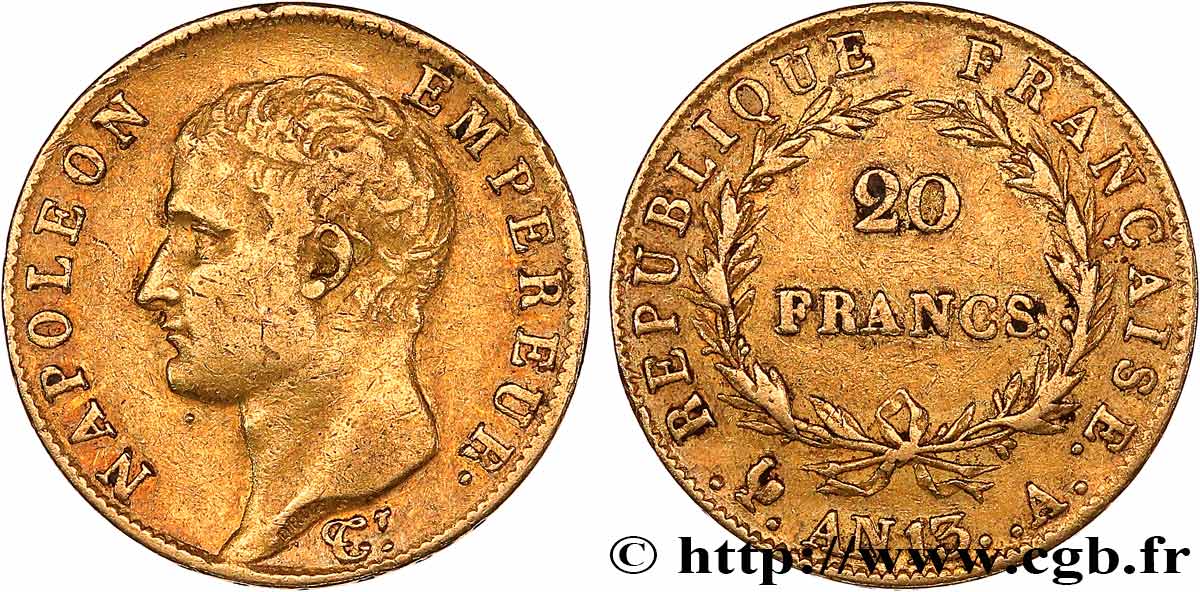 20 francs or Napoléon tête nue, Calendrier révolutionnaire 1805 Paris F.512/1 TTB 