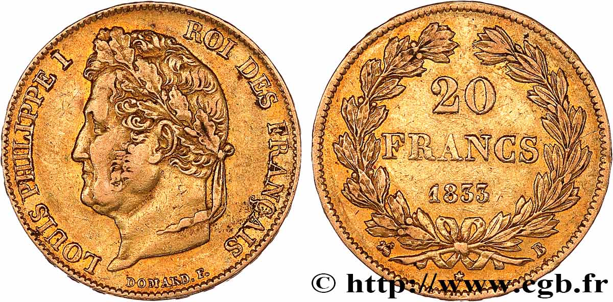 20 francs Louis-Philippe, Domard 1833 Rouen F.527/5 TTB 
