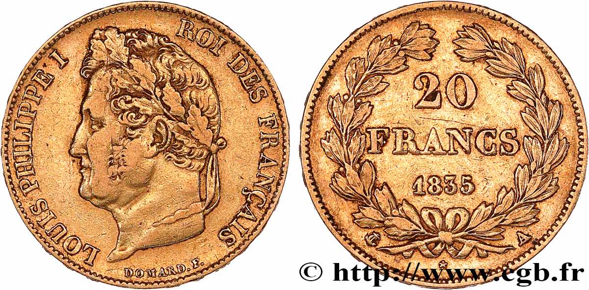 20 francs or Louis-Philippe, Domard 1835 Paris F.527/11 XF 