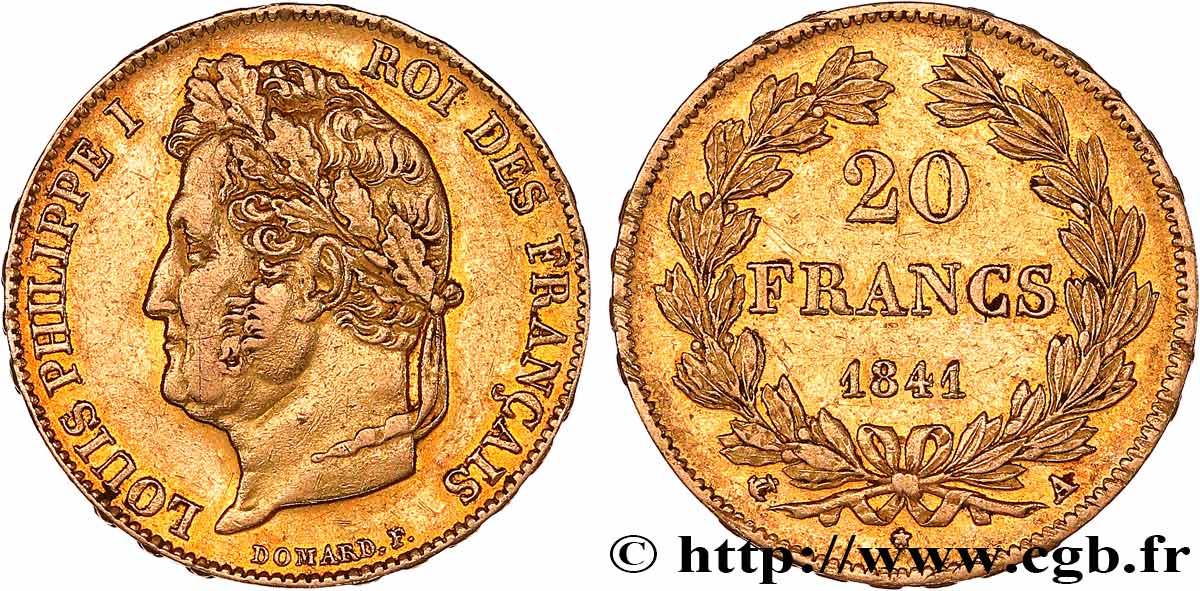 20 francs or Louis-Philippe, Domard 1841 Paris F.527/25 XF 