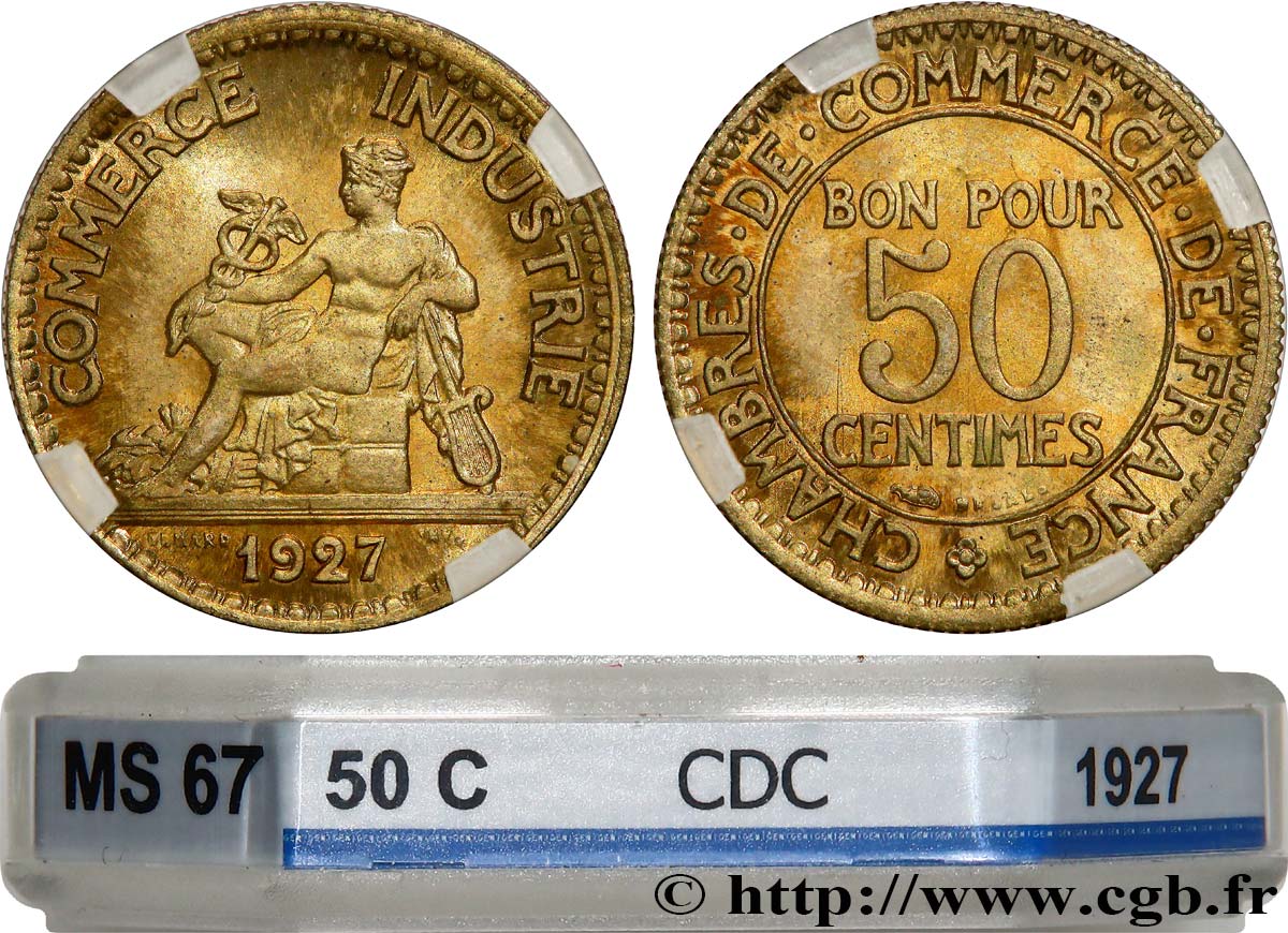 50 centimes Chambres de Commerce 1927 Paris F.191/9 MS67 GENI