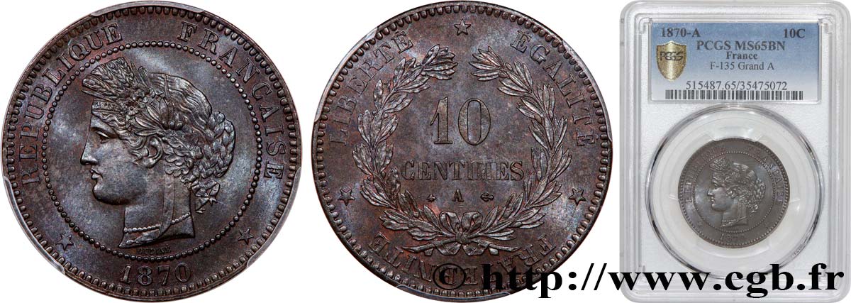 10 centimes Cérès 1870 Paris F.135/4 FDC65 PCGS