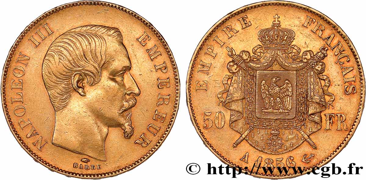 50 francs or Napoléon III, tête nue 1856 Paris F.547/3 fVZ 