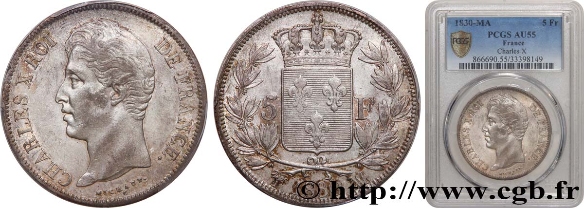 5 francs Charles X, 2e type 1830 Marseille F.311/49 SPL55 PCGS