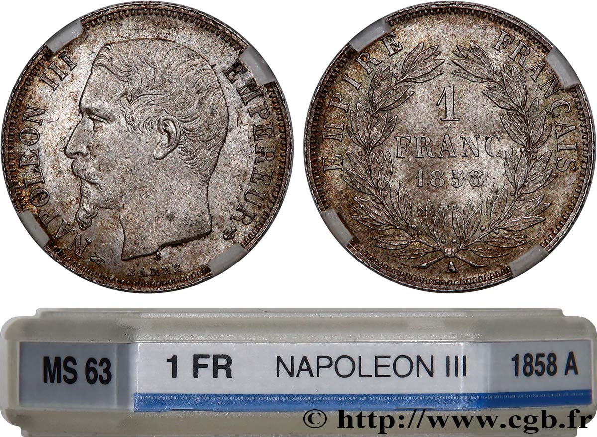 1 franc Napoléon III, tête nue 1858 Paris F.214/11 fST63 GENI
