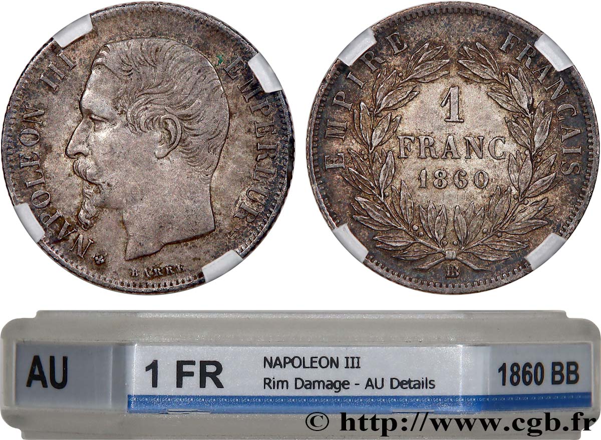 1 franc Napoléon III, tête nue 1860 Strasbourg F.214/19 AU 