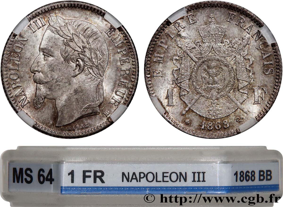 1 franc Napoléon III, tête laurée 1868 Strasbourg F.215/11 SPL64 GENI