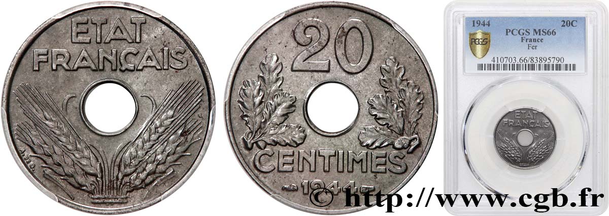 20 centimes fer 1944  F.154/3 FDC66 PCGS